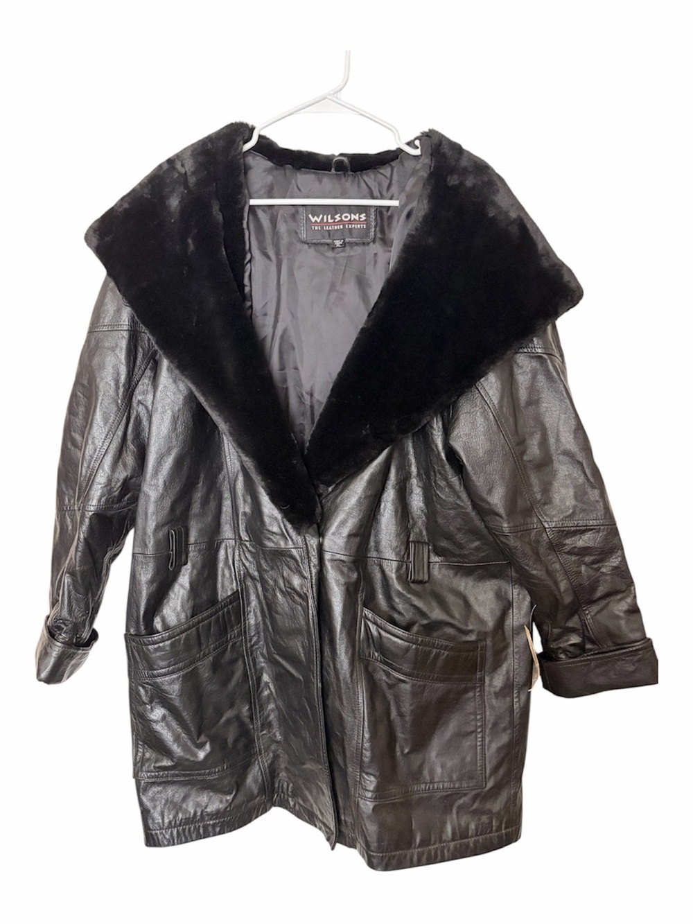 Wilson Black Leather Jacket with Plush Collar - Women